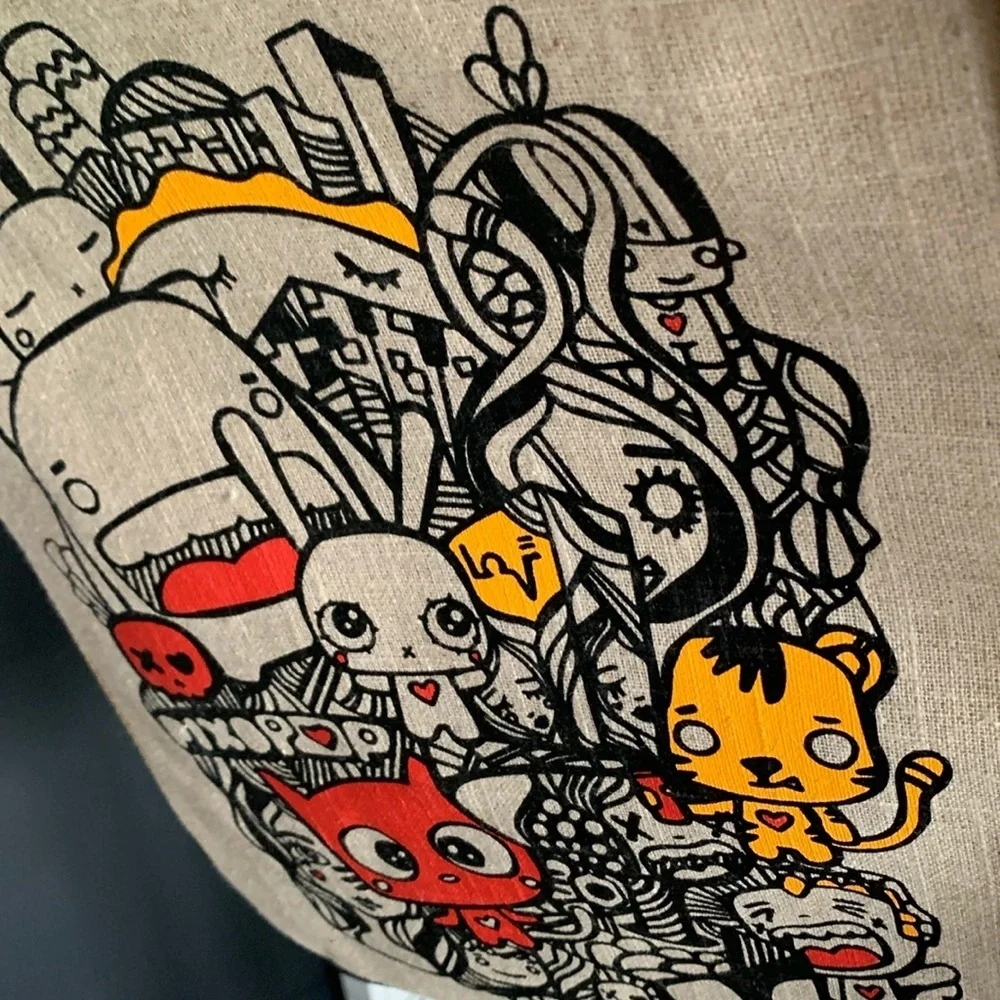 SoYoung x Pixopop Pishi and Friends Backpack NWT Eco Friendly Linen Bag